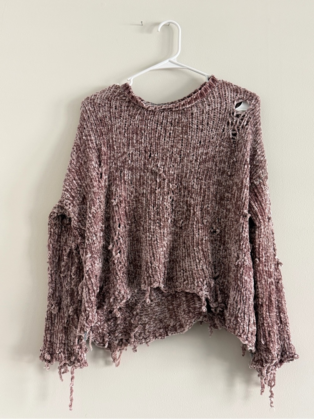 Cozy Distressed Chenille Sweater - Mauve Pink